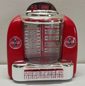 Vintage Coca-Cola Musical Coin Jukebox Die Cast Collectible Bank 1996 Enesco